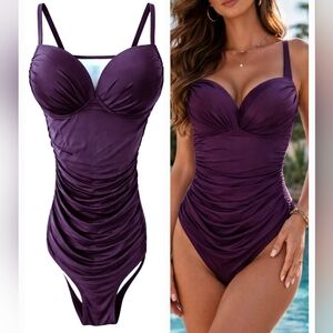 VICTORIA'S SECRET Plum Push Up One Piece SWIMSUIT Slimming Underwire SIZE 38 DD